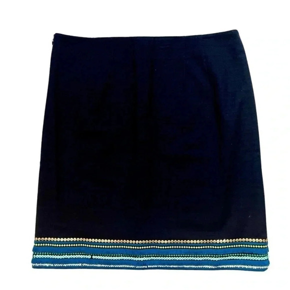NWT Talbots Navy Embroidered Beaded Sequin Hem A-Line Skirt - Picture 5 of 5